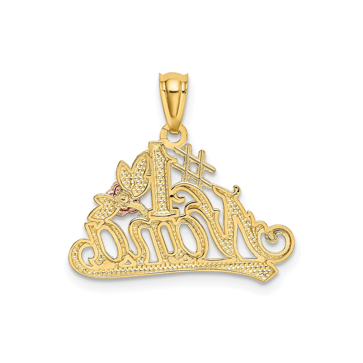 14k Multi-Tone Gold Nana Pendant with Pink Rose and Yellow Gold Leaf Accents