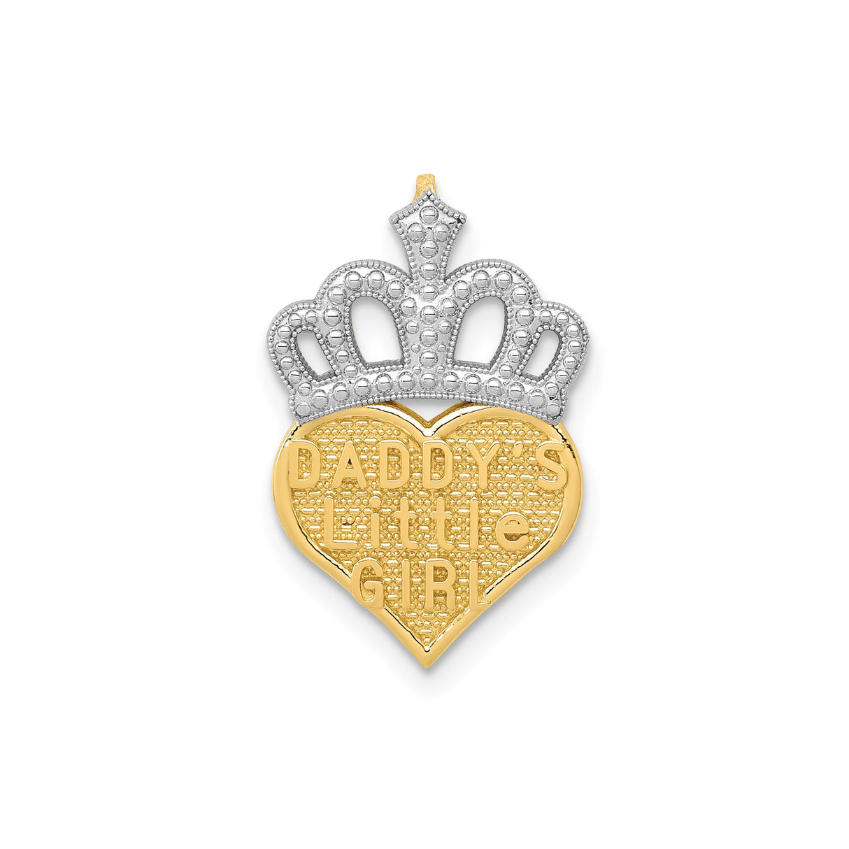 14k Multi-Tone Gold Heart Pendant with Crown Design, Daddys Little Girl Engraving for Girls