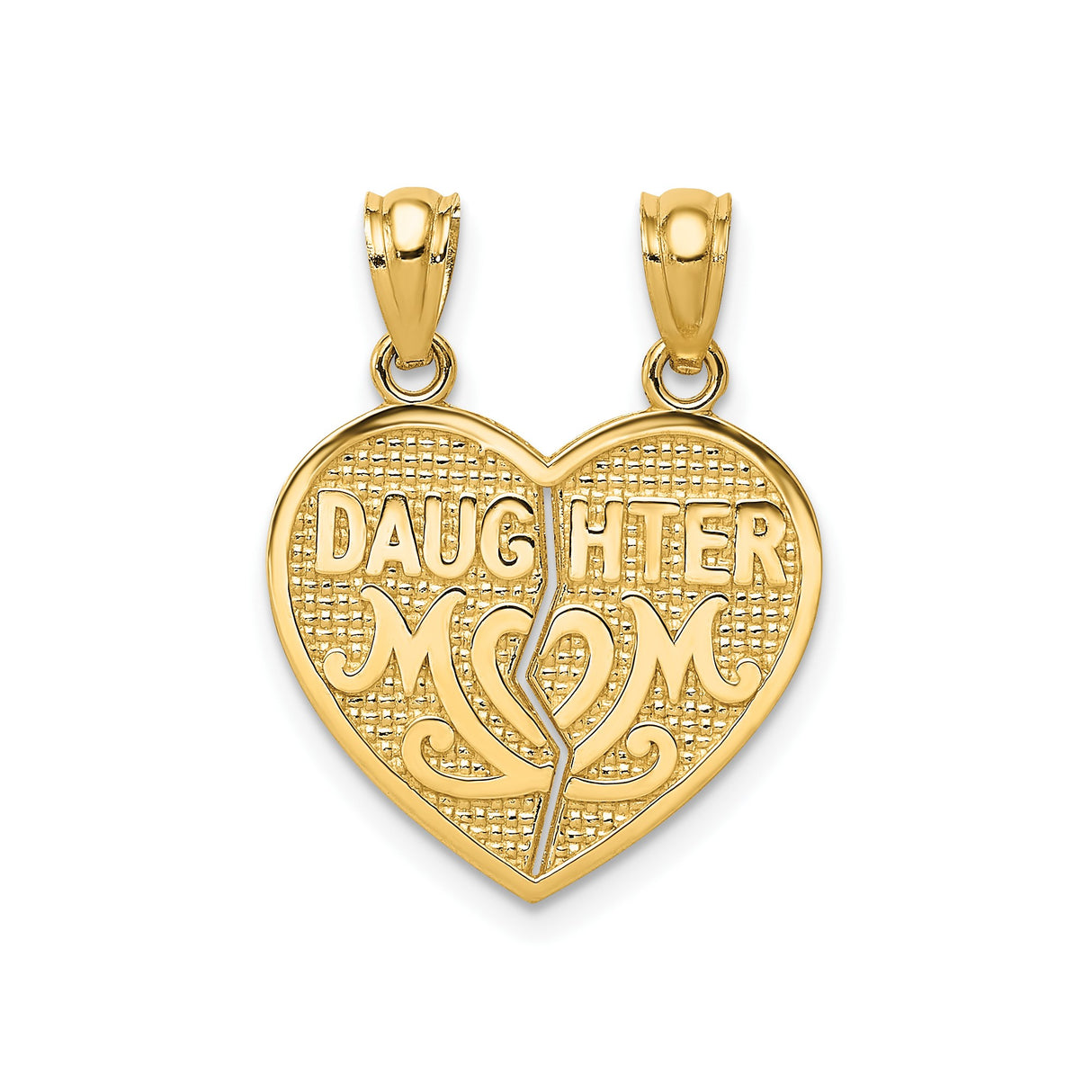 14k Yellow Gold Heart Pendant with Break-Apart Mom and Daughter Design