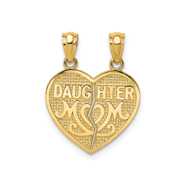 14k Yellow Gold Heart Pendant with Break-Apart Mom and Daughter Design