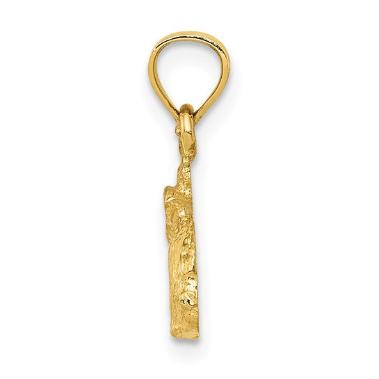 14k Yellow Gold Rabbit Pendant, Textured Bunny Charm Symbolizing Fertility and Luck