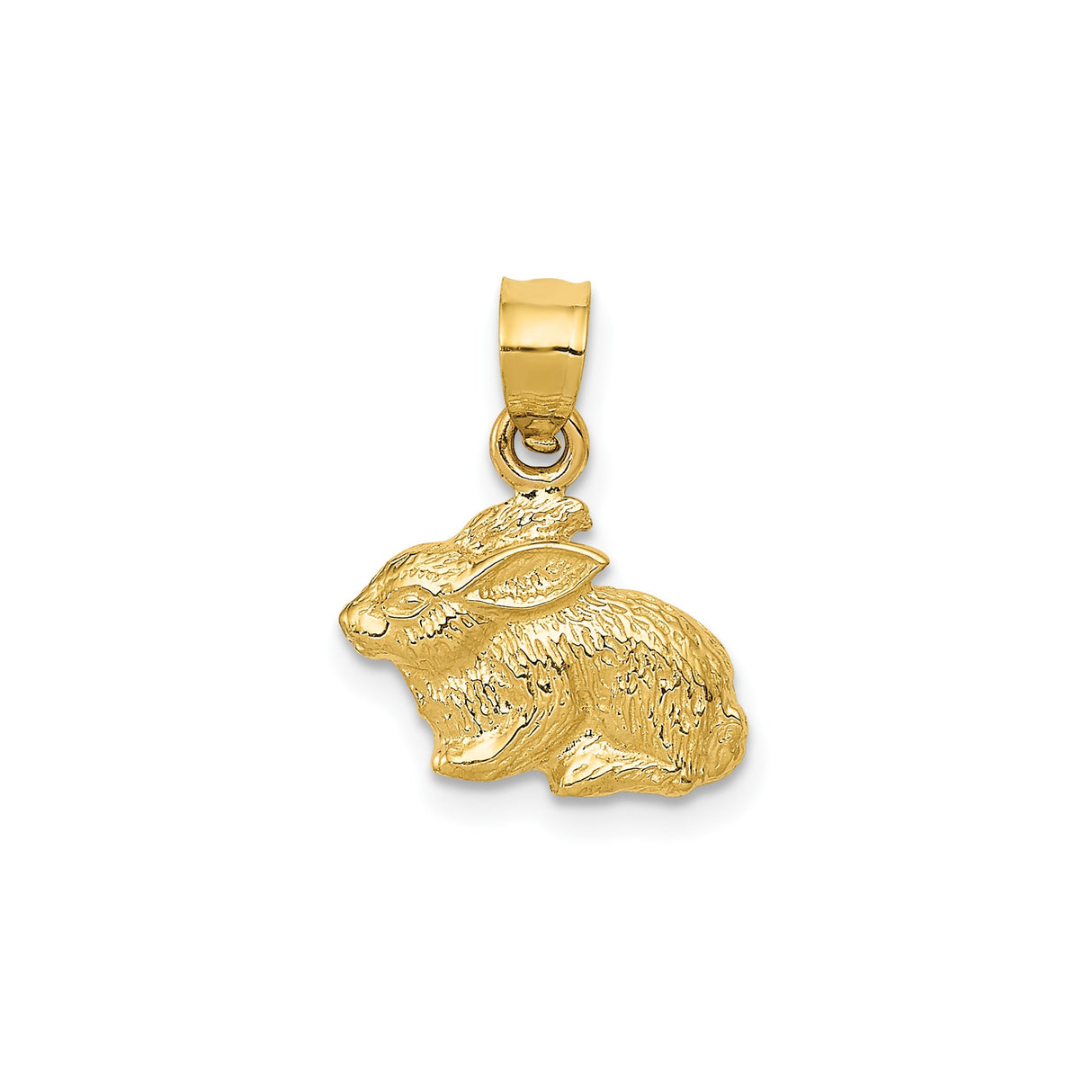 14k Yellow Gold Rabbit Pendant, Textured Bunny Charm Symbolizing Fertility and Luck