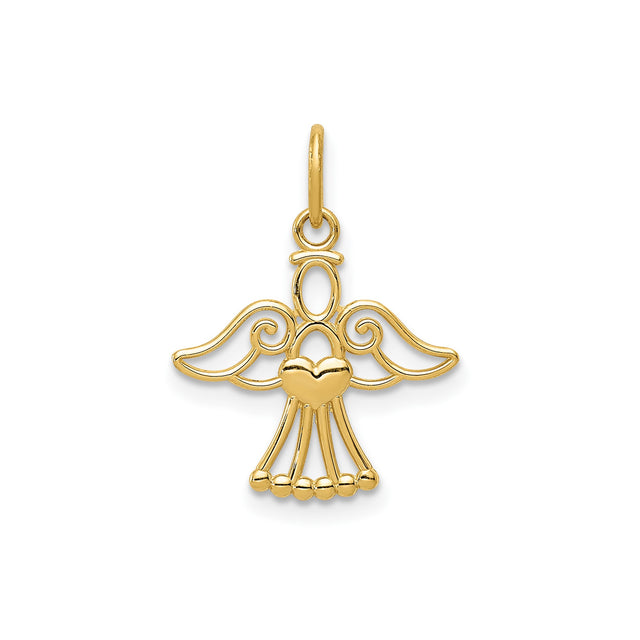 14k Yellow Gold Pendant, Angel Heart Design, Religious Memorial Jewelry for Women
