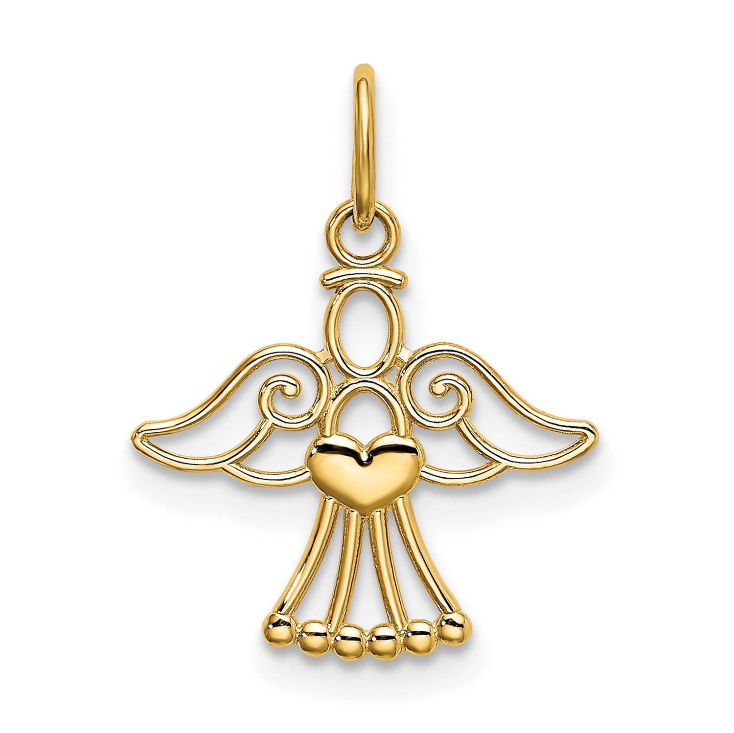 14k Yellow Gold Pendant, Angel Heart Design, Religious Memorial Jewelry for Women
