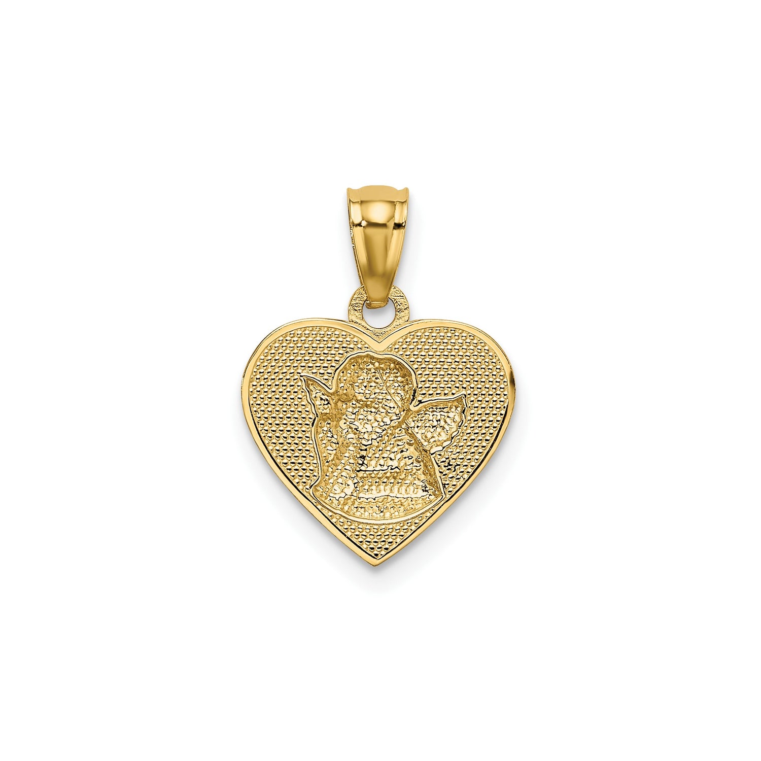 14k Multi-Tone Gold Heart Pendant with Cherub Angel Design, Christian Religious Jewelry
