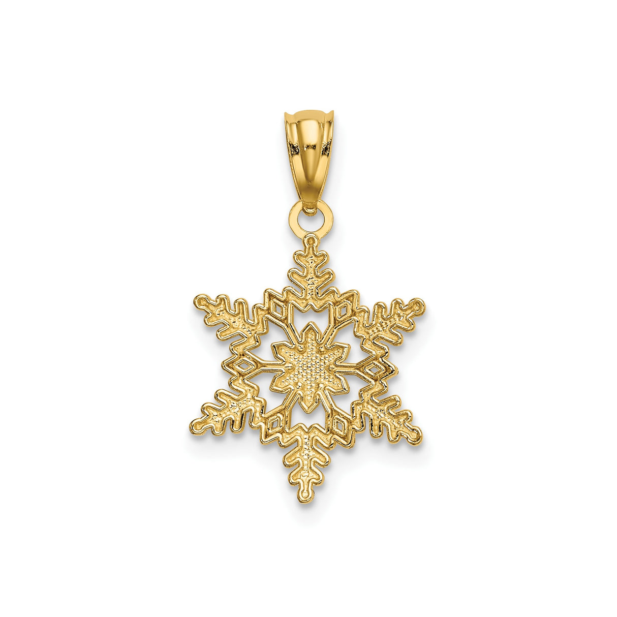 14k Yellow Gold Snowflake Pendant, Six-Pointed Symmetrical Design, Winter Charm for Women