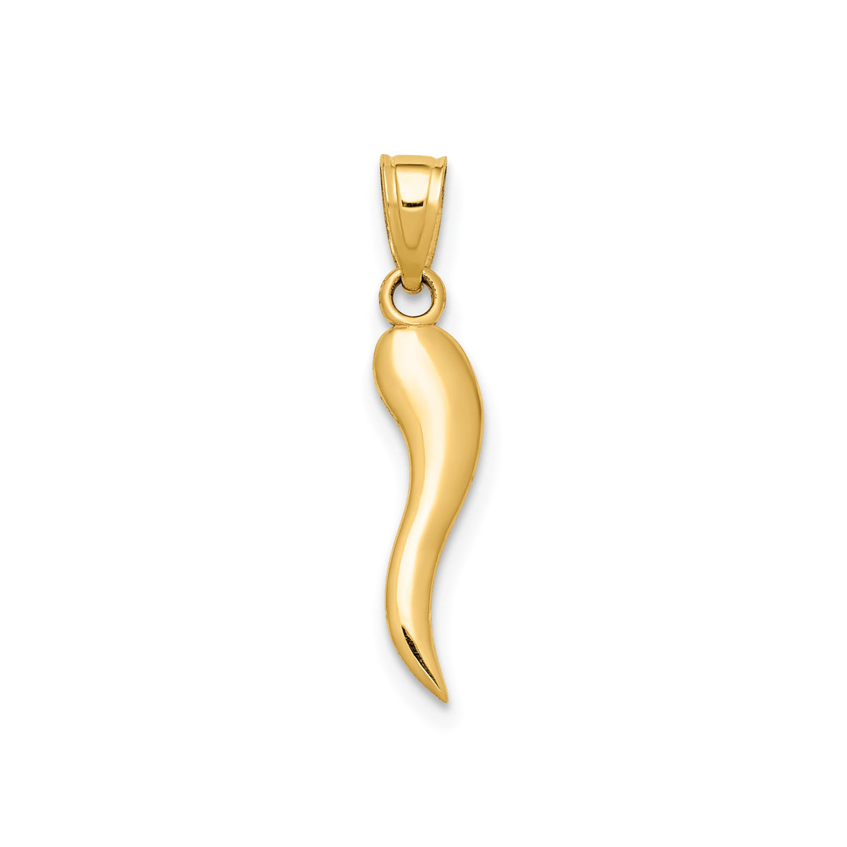 14k Yellow Gold Italian Horn Pendant, Cornicello Talisman Amulet for Protection and Good Luck