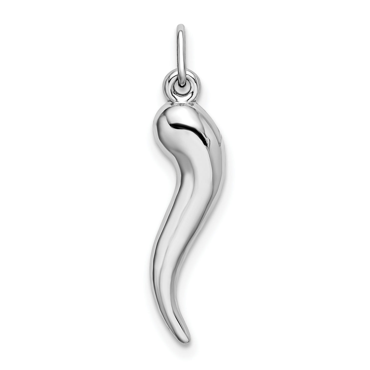 Hollow Italian Horn Charm Pendant in Real 14k White Gold