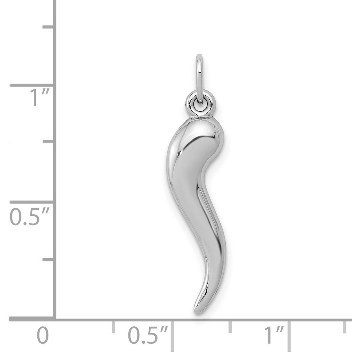 Hollow Italian Horn Charm Pendant in Real 14k White Gold