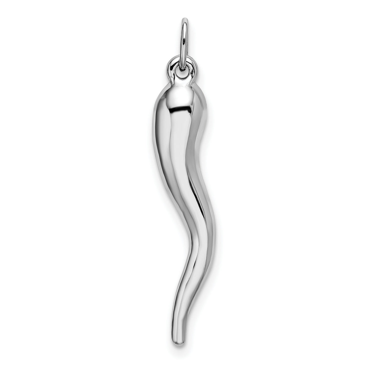 Hollow Italian Horn Charm Pendant in Real 14k White Gold