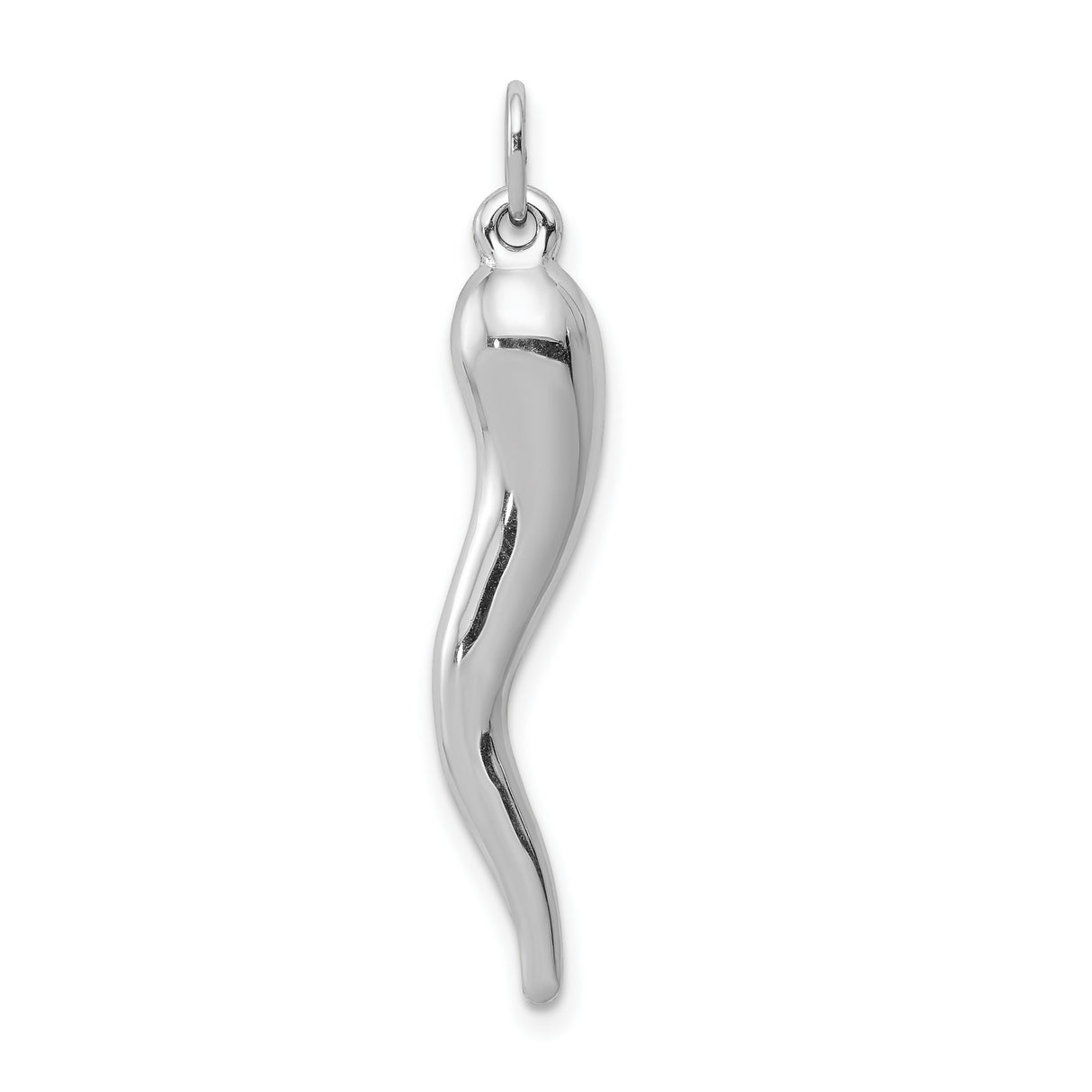 Hollow Italian Horn Charm Pendant in Real 14k White Gold