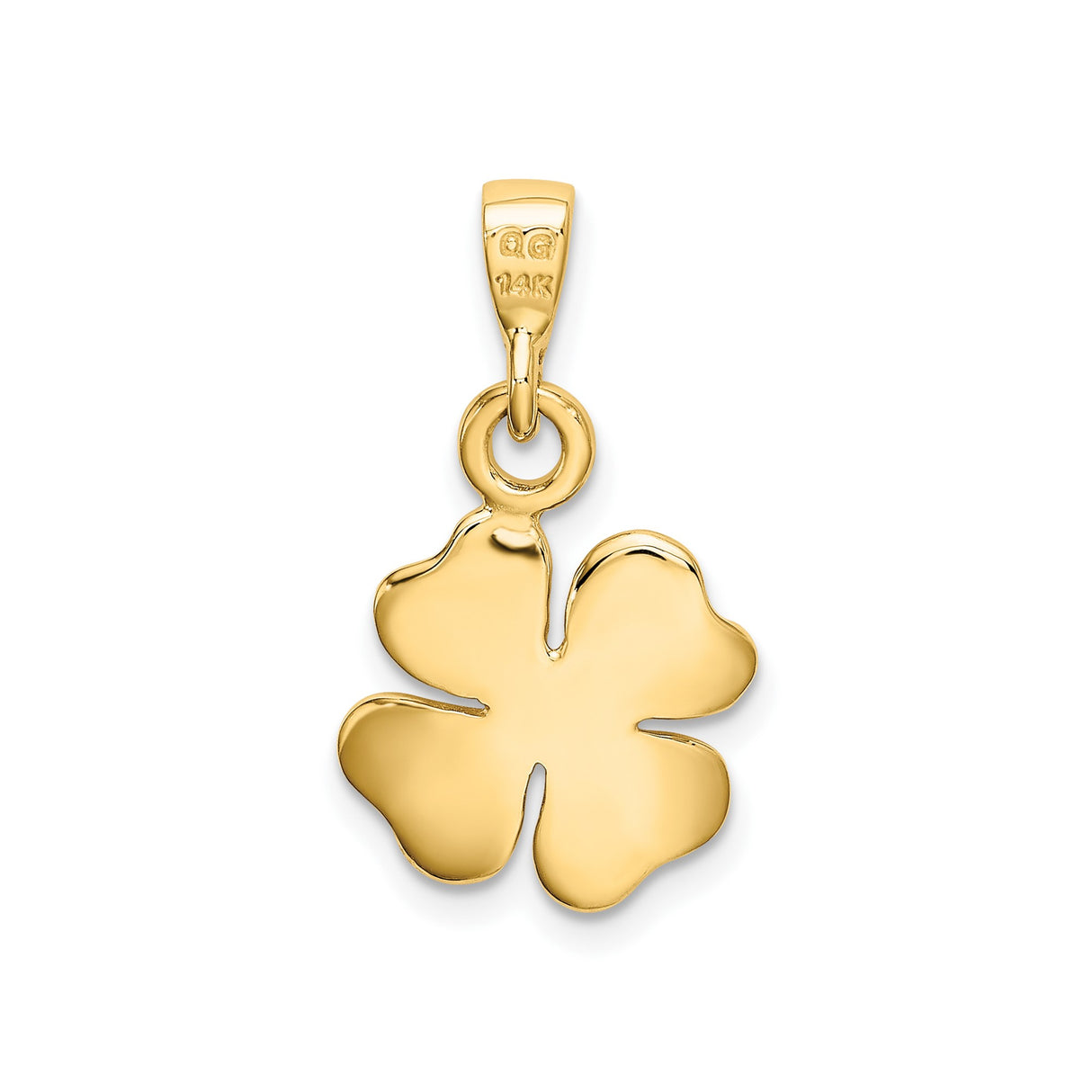 14k Yellow Gold Four Leaf Clover Pendant, Textured Petals, Irish Celtic Luck Charm