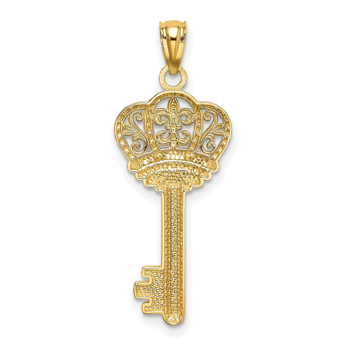 14k Yellow Gold and Rhodium Crown Key Pendant with Fleur-de-Lis Design