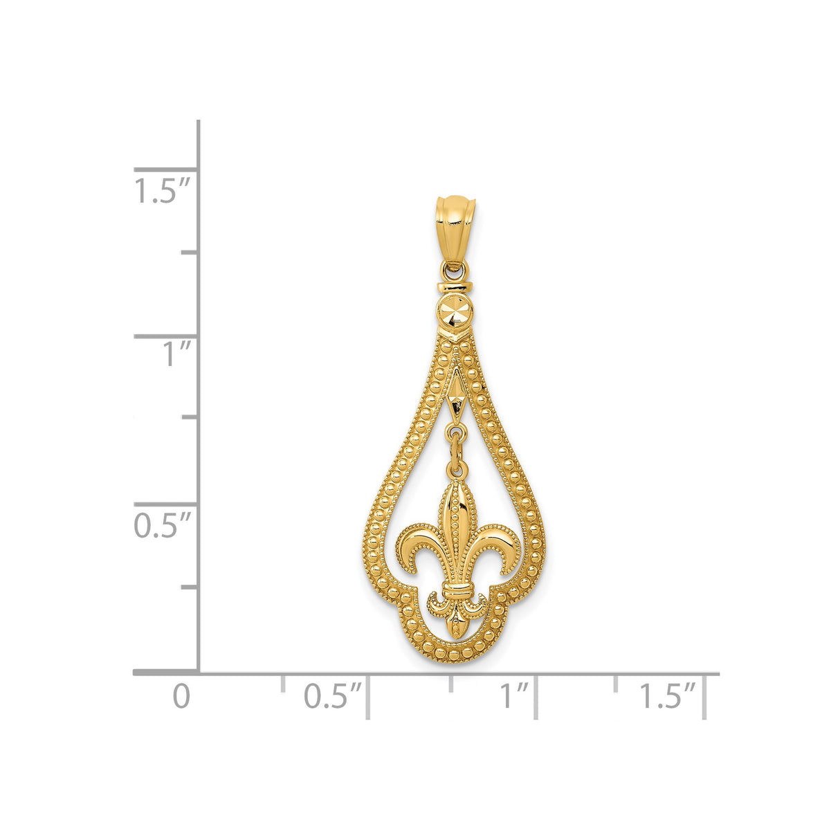 14k Yellow Gold Teardrop Fleur-de-Lis Pendant, Christian Symbol Charm, Vintage French Design