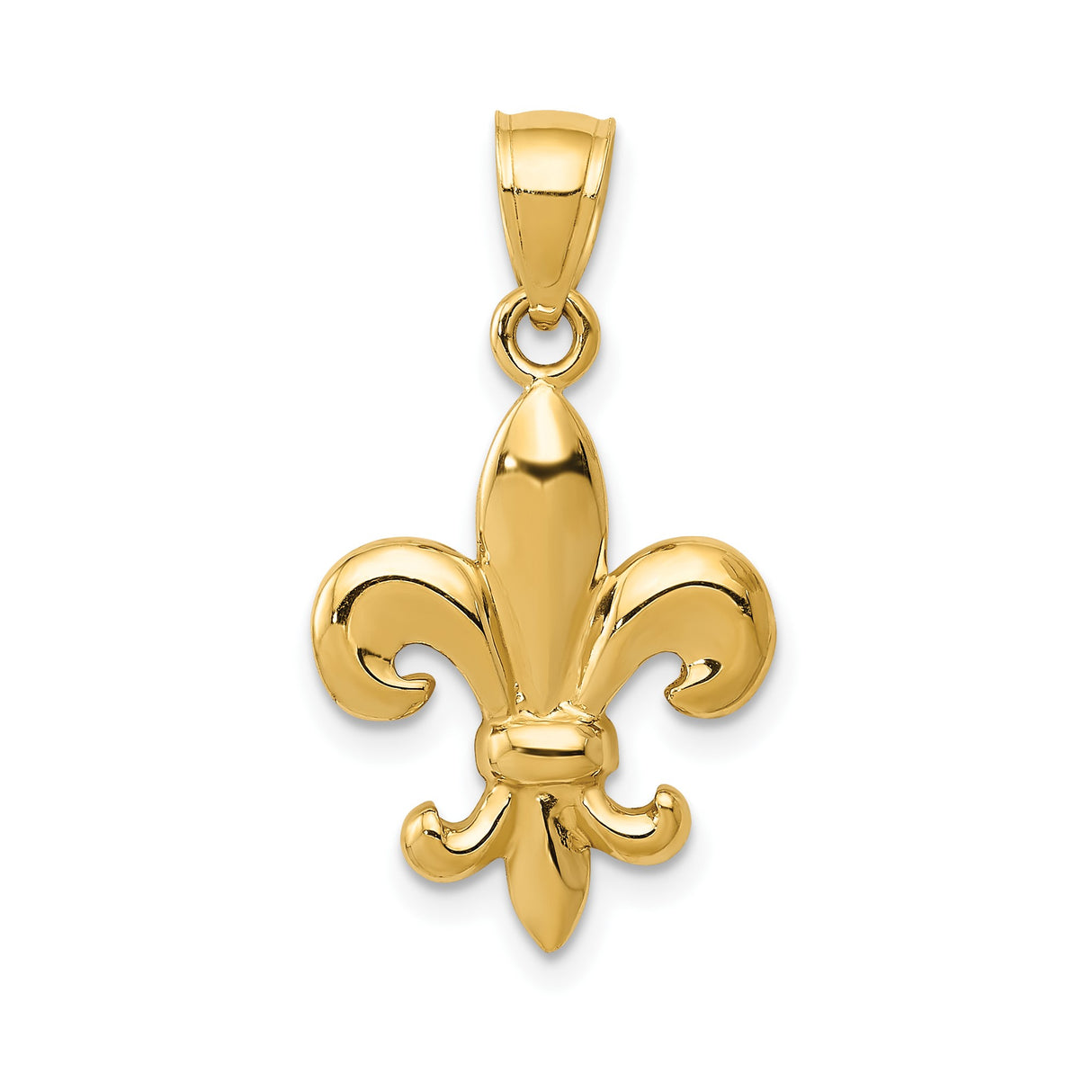 14k Yellow Gold Fleur De Lis Pendant, Polished French Symbol Charm for Women or Unisex