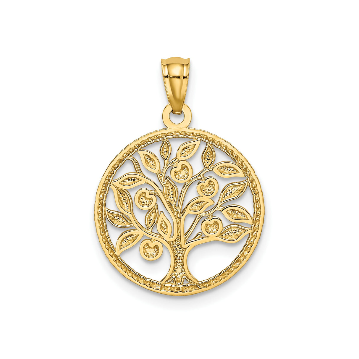 14k Yellow Gold Tree of Life Pendant with Branches, Leaves, and Fruit Design for Women