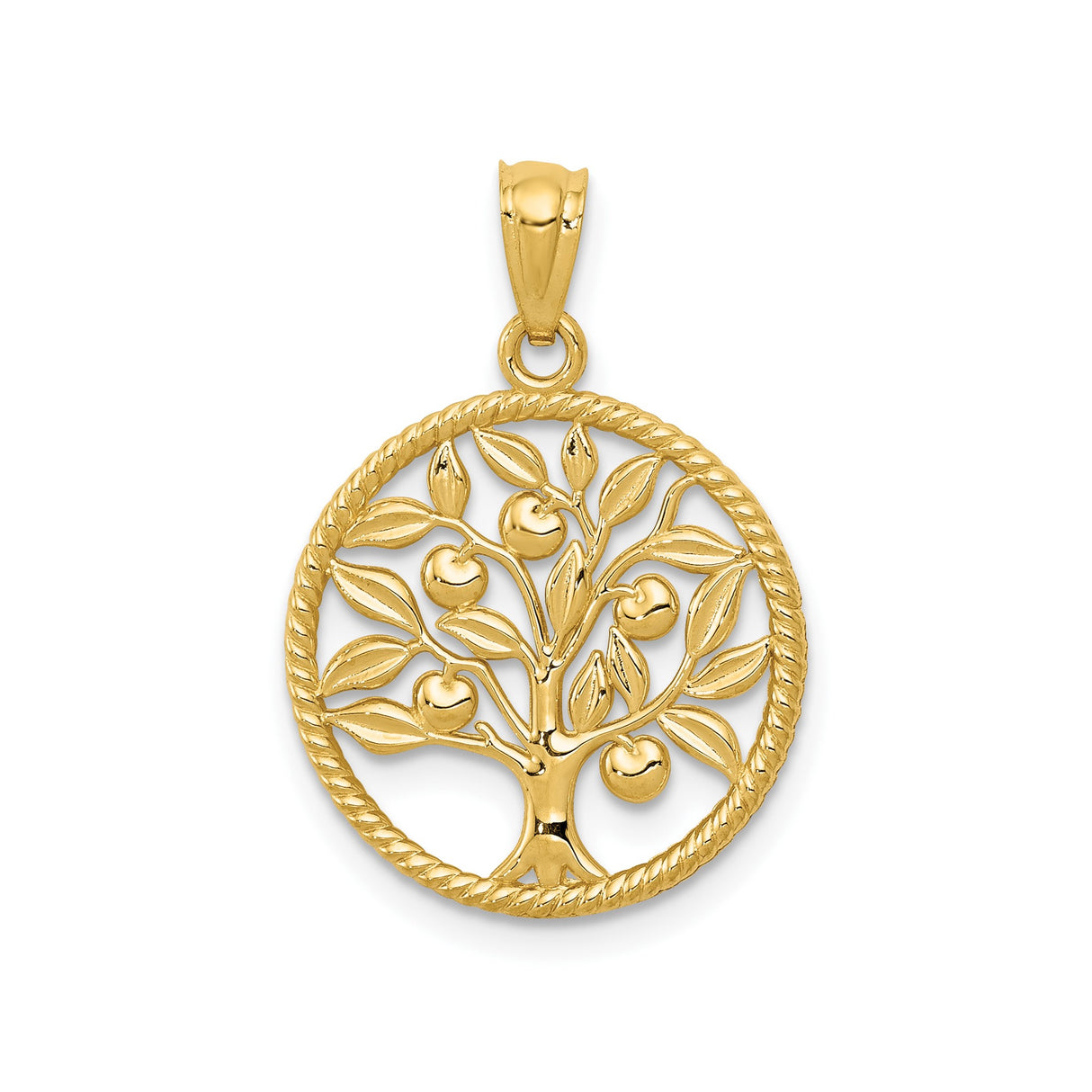 14k Yellow Gold Tree of Life Pendant with Branches, Leaves, and Fruit Design for Women