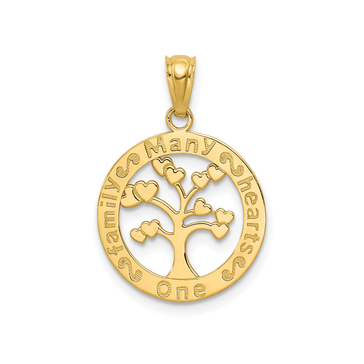 14k Yellow Gold Family Tree Pendant with Heart Accents, Unity and Heritage Symbolic Jewelry