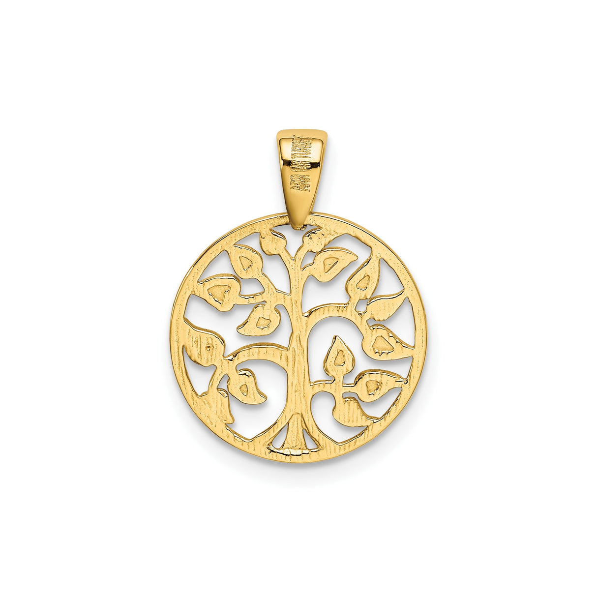 14k Yellow Gold Tree of Life Pendant with Openwork Round Design and Heart Leaves