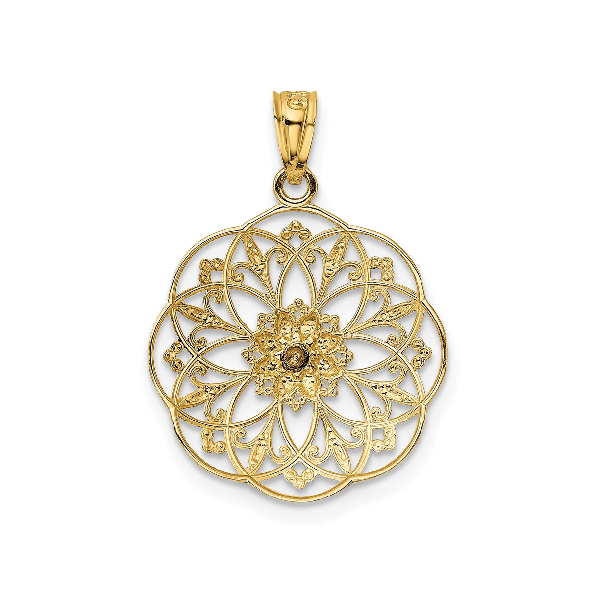 14k Two-Tone Gold Pendant with Filigree Floral Design and Rose Gold Rose Center
