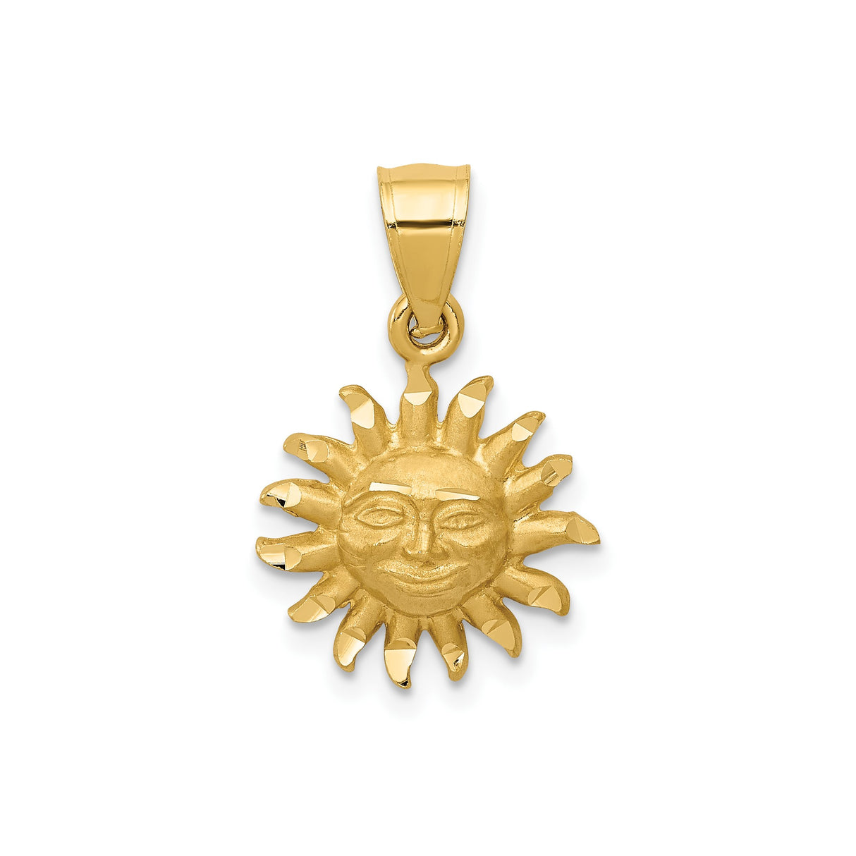 14k Yellow Gold Sun Face Pendant, Serene Expression, Celestial and Spiritual Jewelry Charm