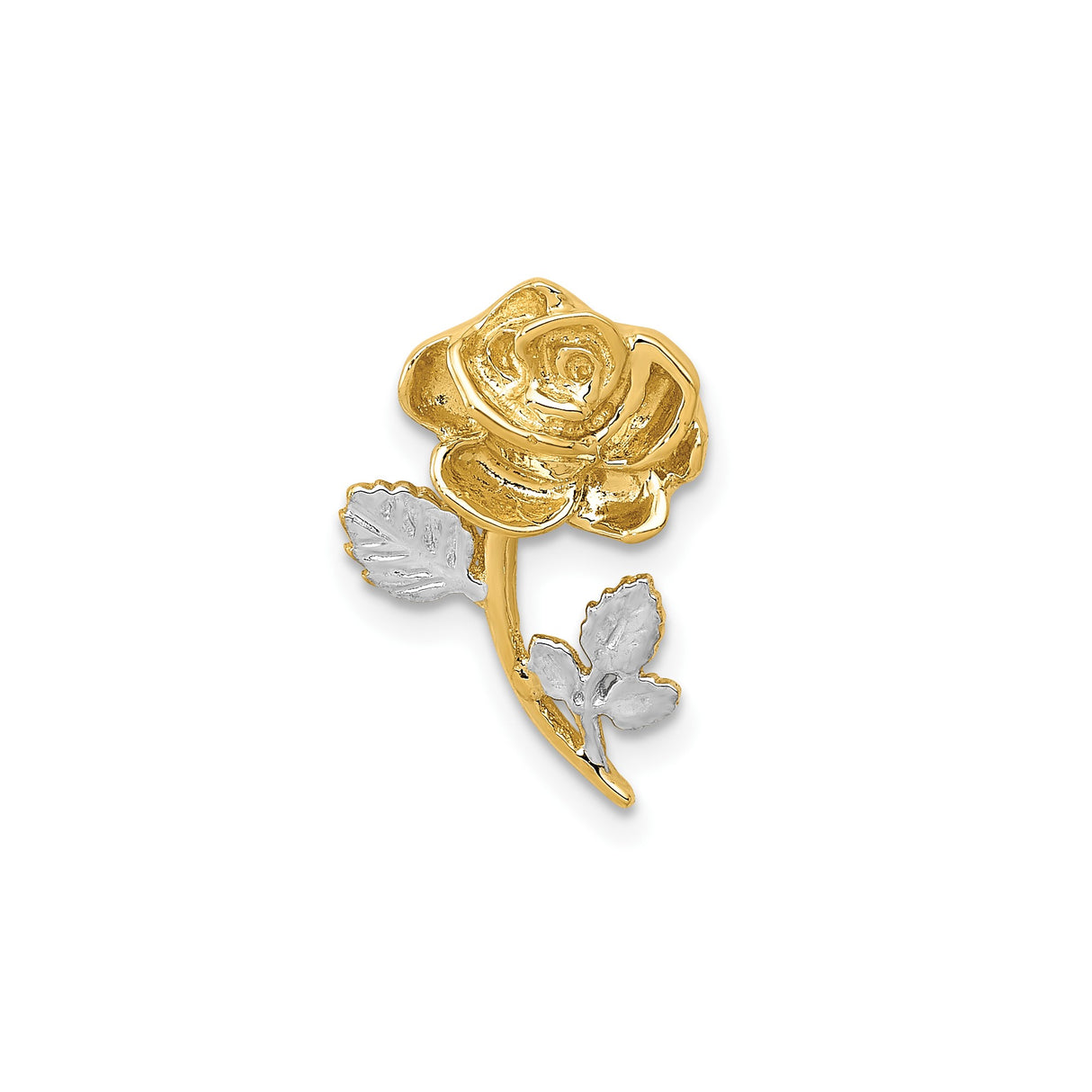 14k Multi-Tone Gold Rose Pendant with Detailed Petals and Leaves