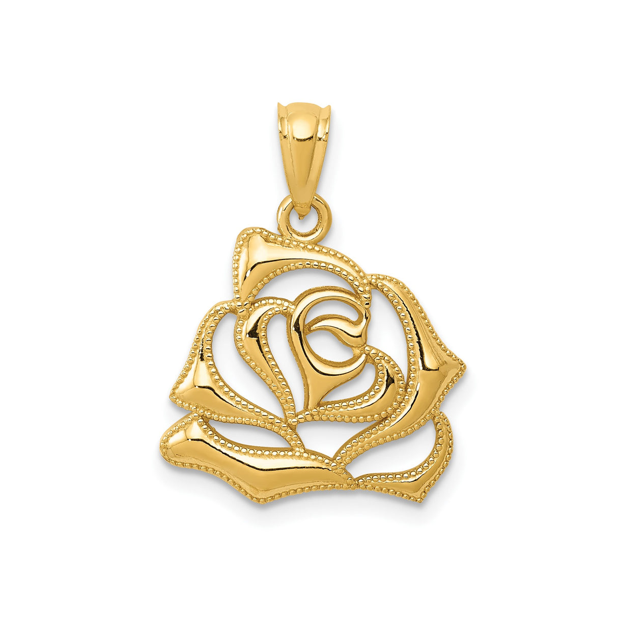 14k Yellow Gold Rose Flower Pendant with Openwork Floral Design for Women