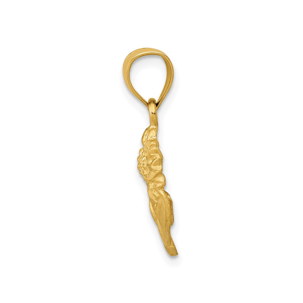 14k Yellow Gold Sunflower Pendant with Leaf Detail and Satin Finish, Nature-Inspired Charm for Women