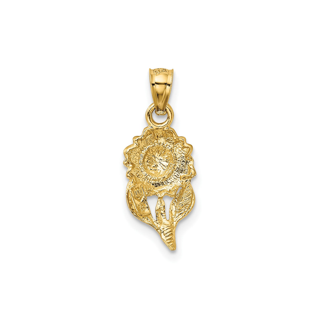 14k Yellow Gold Sunflower Pendant with Leaf Detail and Satin Finish, Nature-Inspired Charm for Women