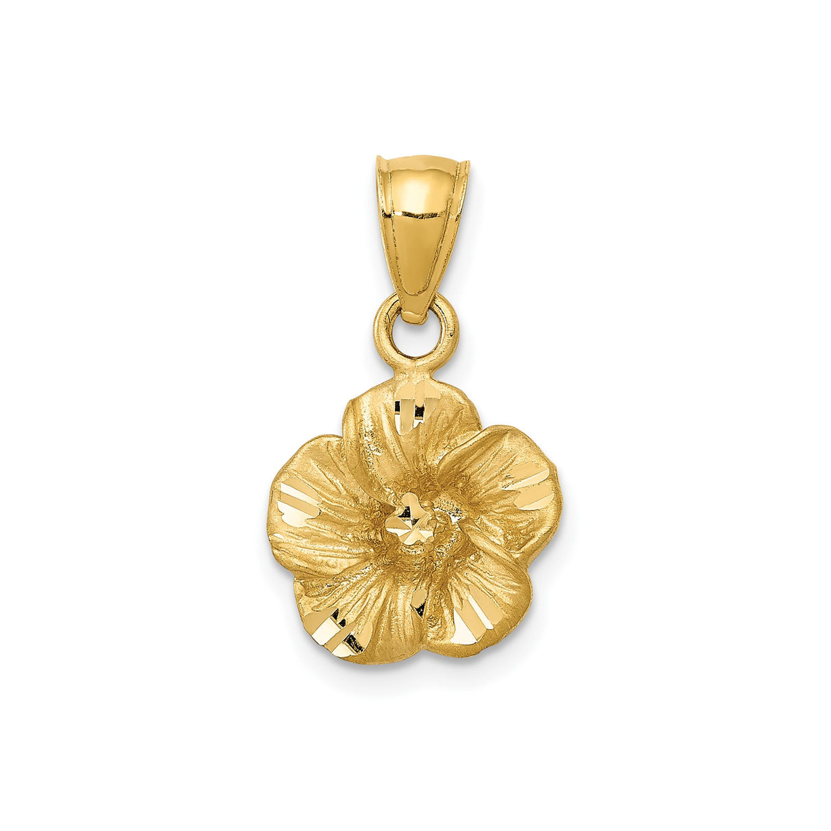 14k Yellow Gold Flower Pendant with Satin Finish, Textured Blossom Design, Feminine Botanical Jewelry