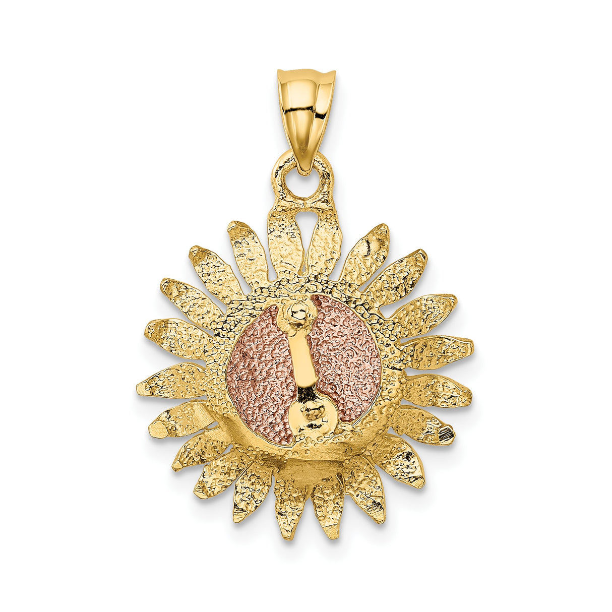 14k Two-Tone Gold Sunflower Pendant with Yellow Gold Petals and Rose Gold Center
