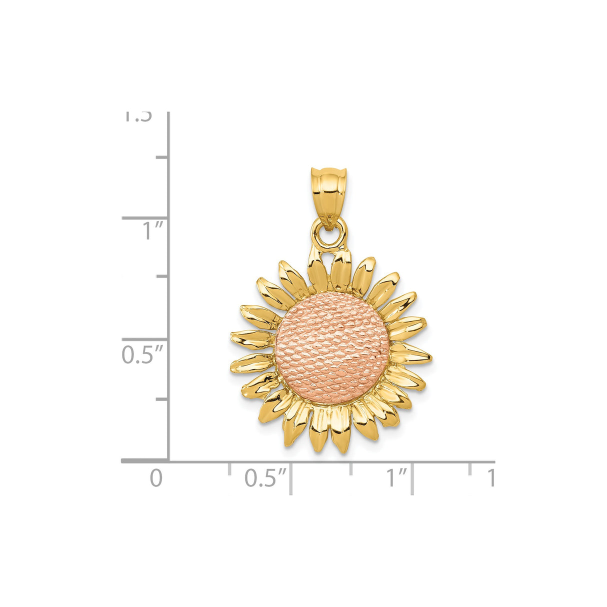 14k Two-Tone Gold Sunflower Pendant with Yellow Gold Petals and Rose Gold Center