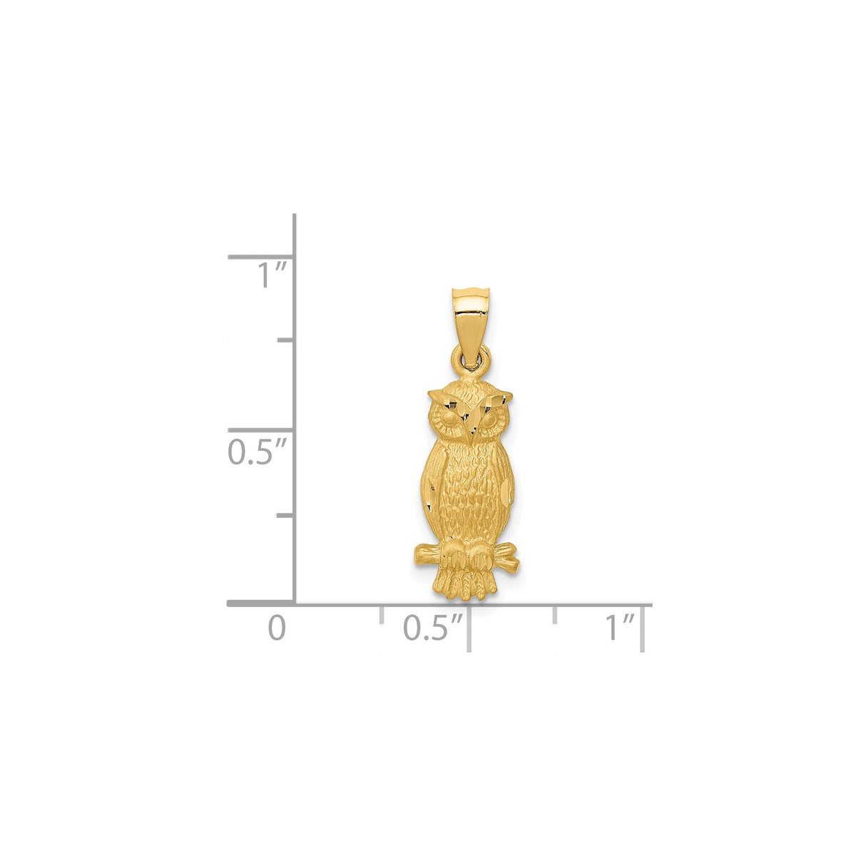 14k Yellow Gold Owl Pendant with Textured Design on Tree Branch, Symbol of Wisdom and Knowledge