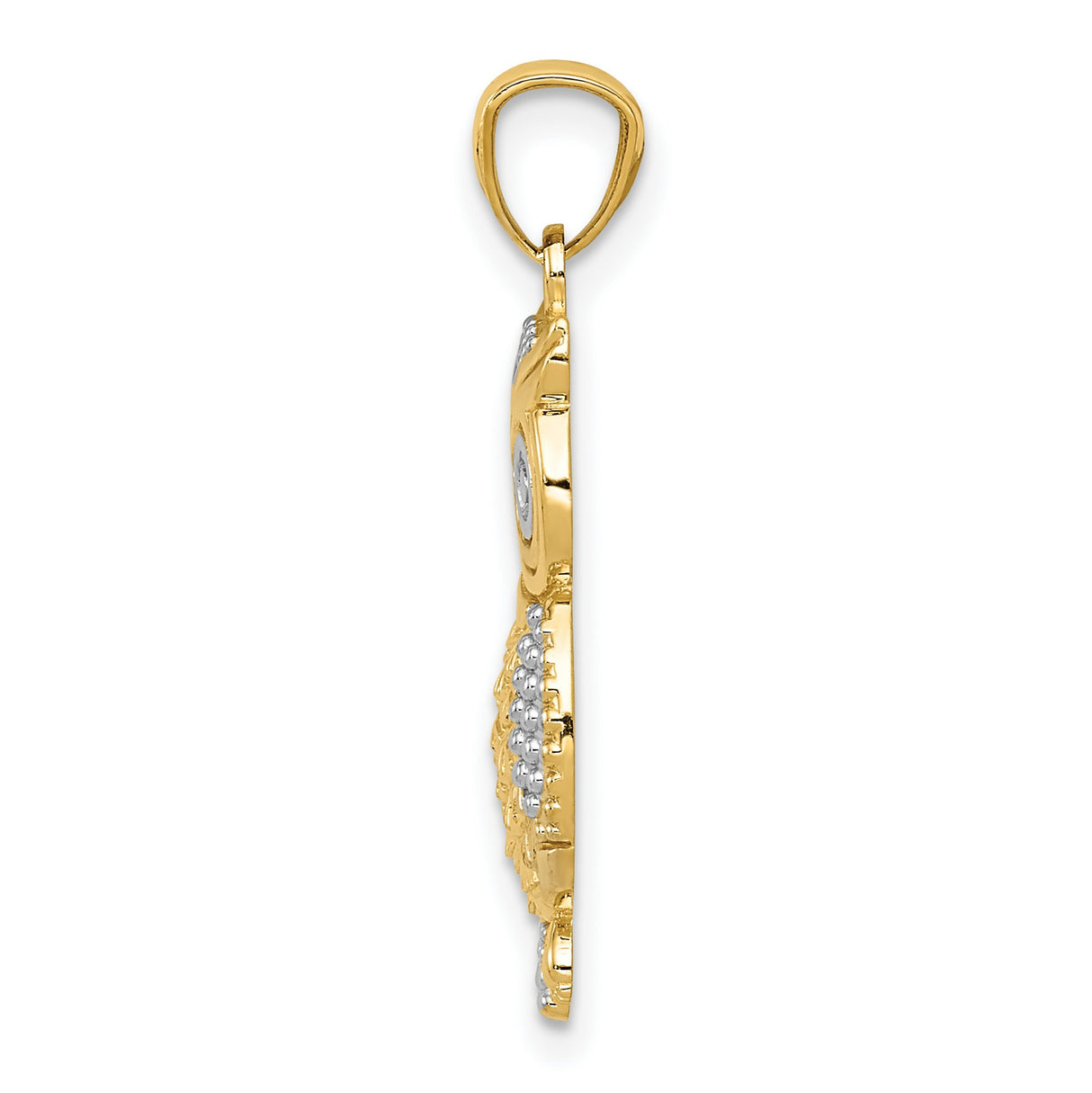 14k Multi-Tone Gold Owl Pendant with Textured Detailing and High Polish Finish for Women