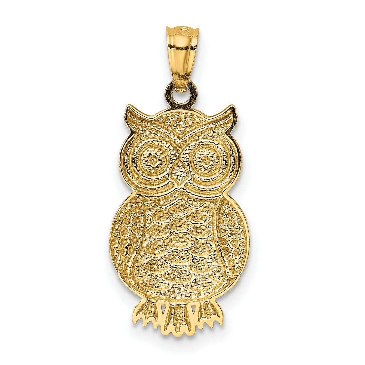 14k Multi-Tone Gold Owl Pendant with Textured Detailing and High Polish Finish for Women