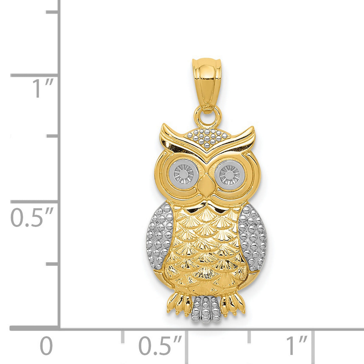 14k Multi-Tone Gold Owl Pendant with Textured Detailing and High Polish Finish for Women