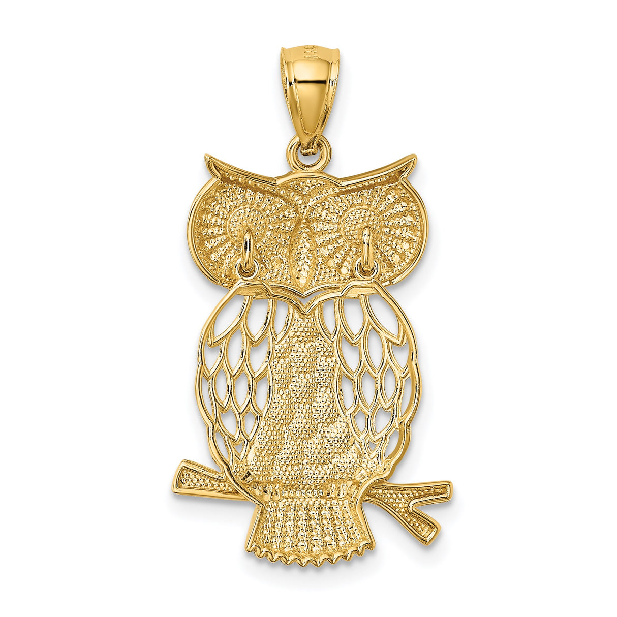 14k Multi-Tone Gold Owl Pendant, Two-Tone Bird Charm with Perched Design