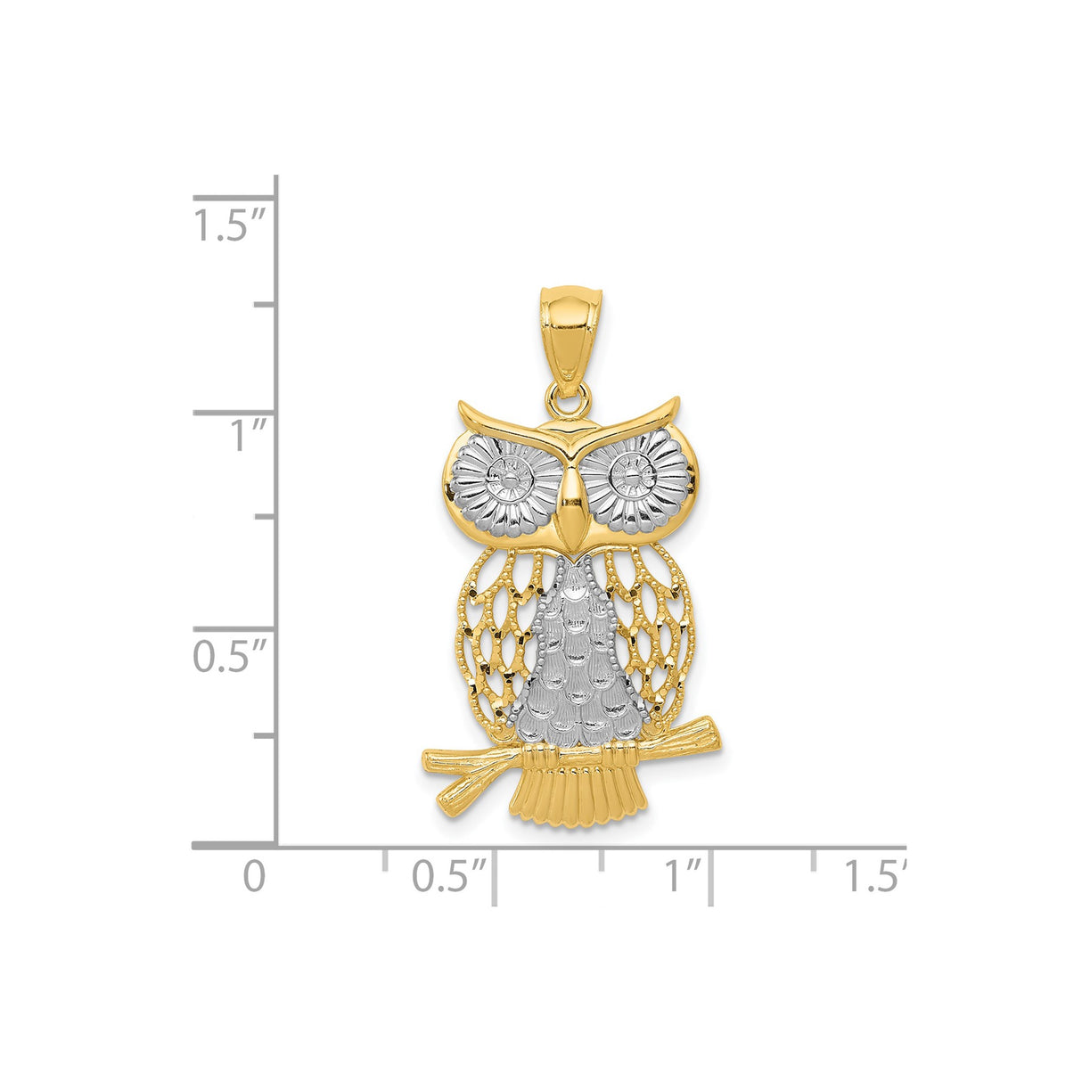 14k Multi-Tone Gold Owl Pendant, Two-Tone Bird Charm with Perched Design