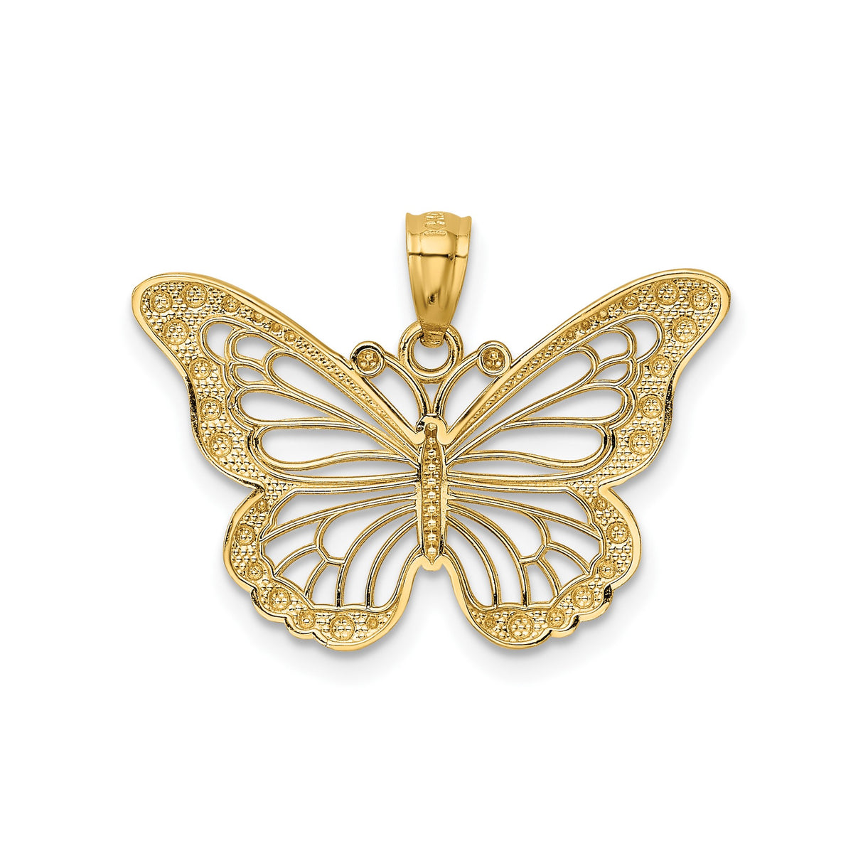 14k Multi-Tone Gold Butterfly Pendant with Openwork Filigree and Diamond-Cut Accents