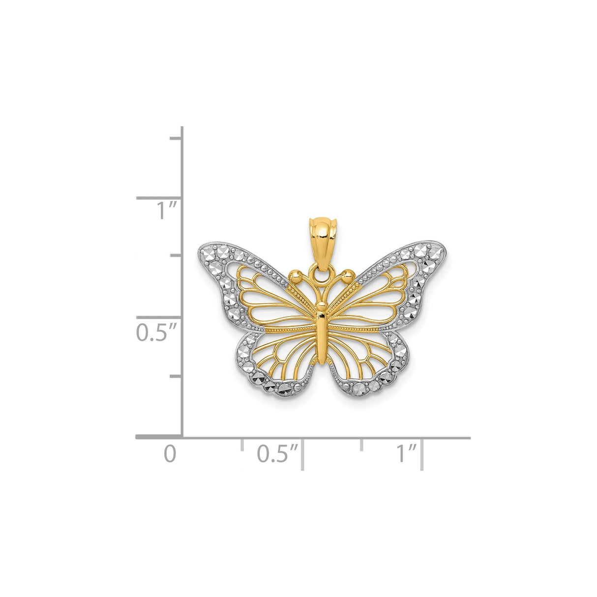 14k Multi-Tone Gold Butterfly Pendant with Openwork Filigree and Diamond-Cut Accents