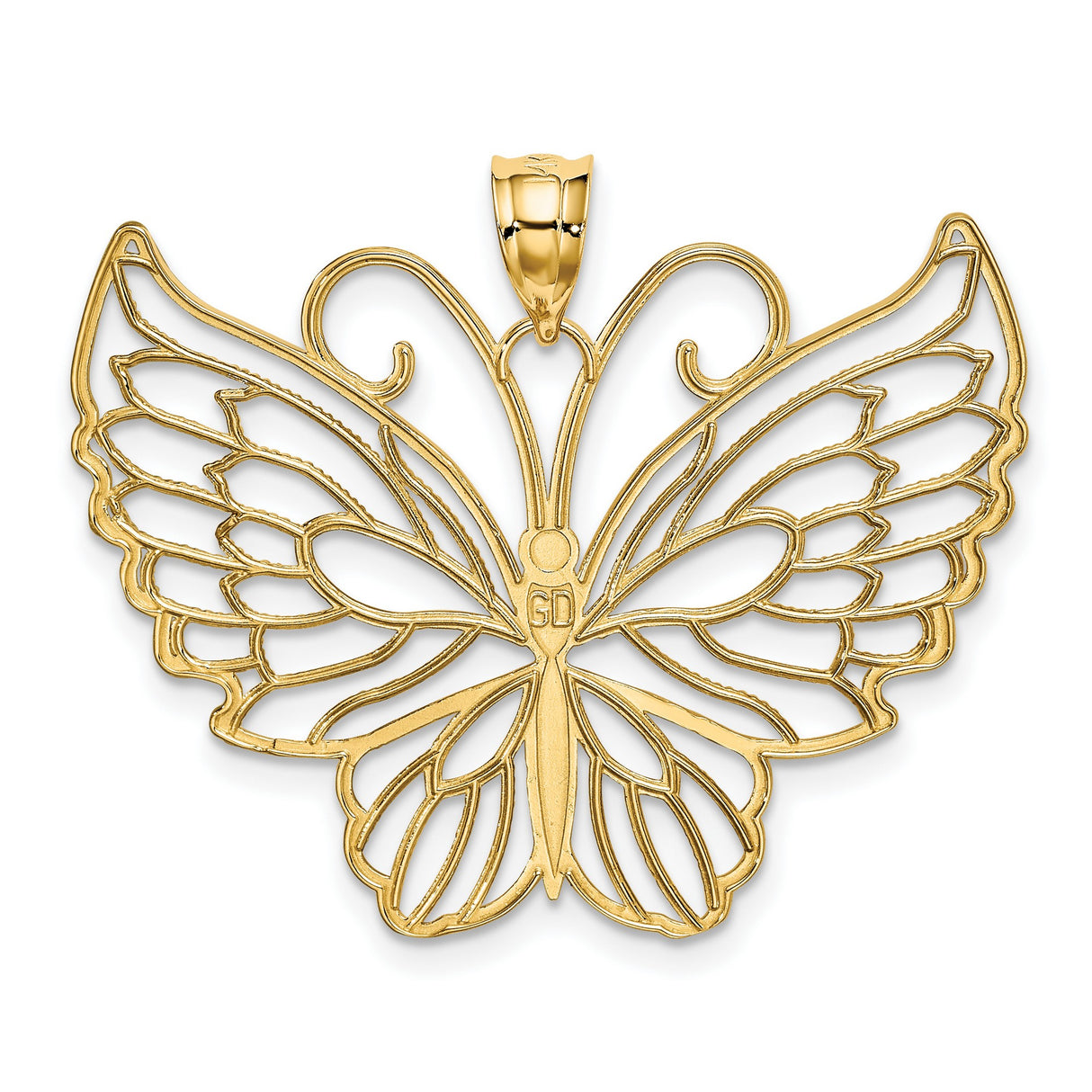14k Yellow Gold Butterfly Pendant with Intricate Filigree Wings, Polished Finish