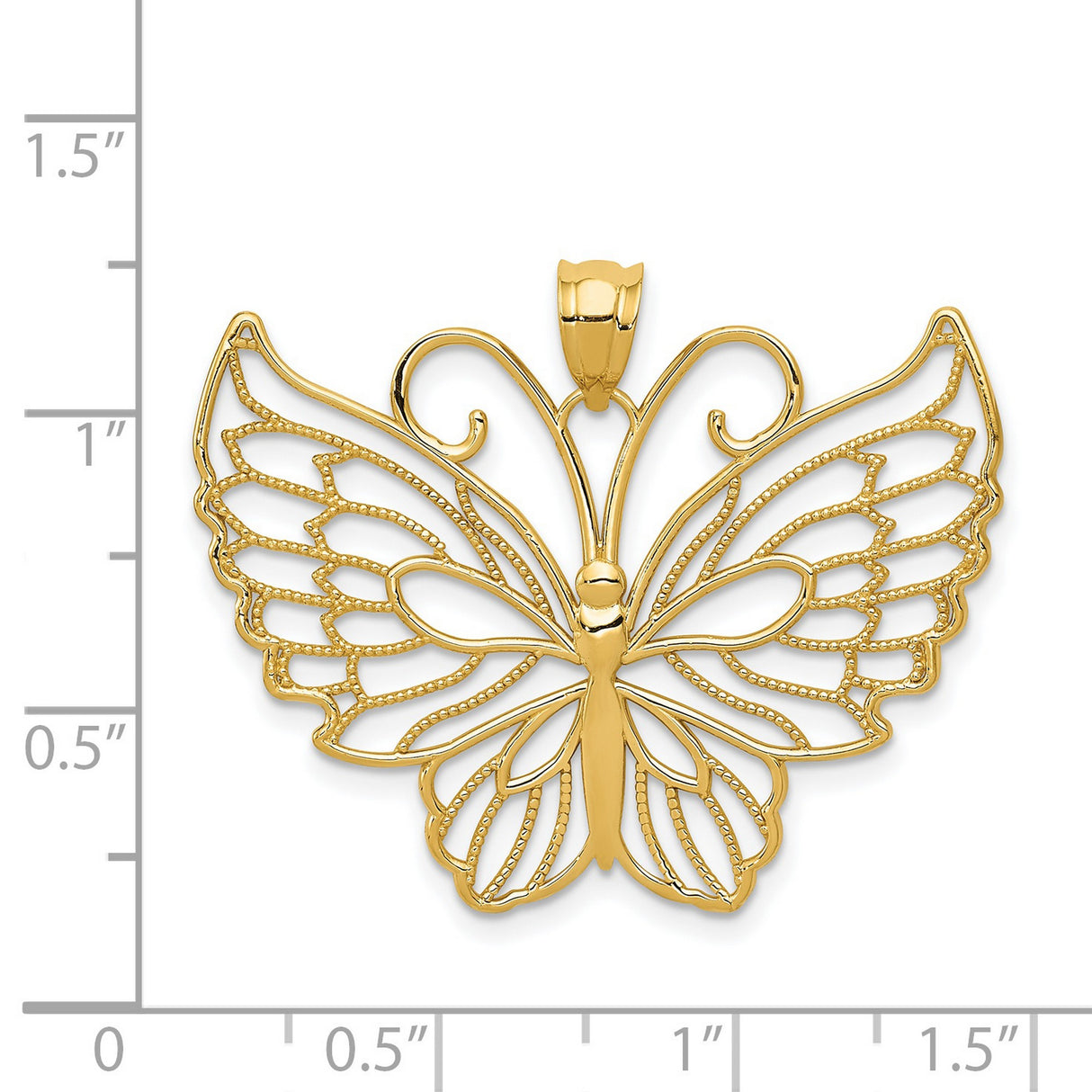 14k Yellow Gold Butterfly Pendant with Intricate Filigree Wings, Polished Finish