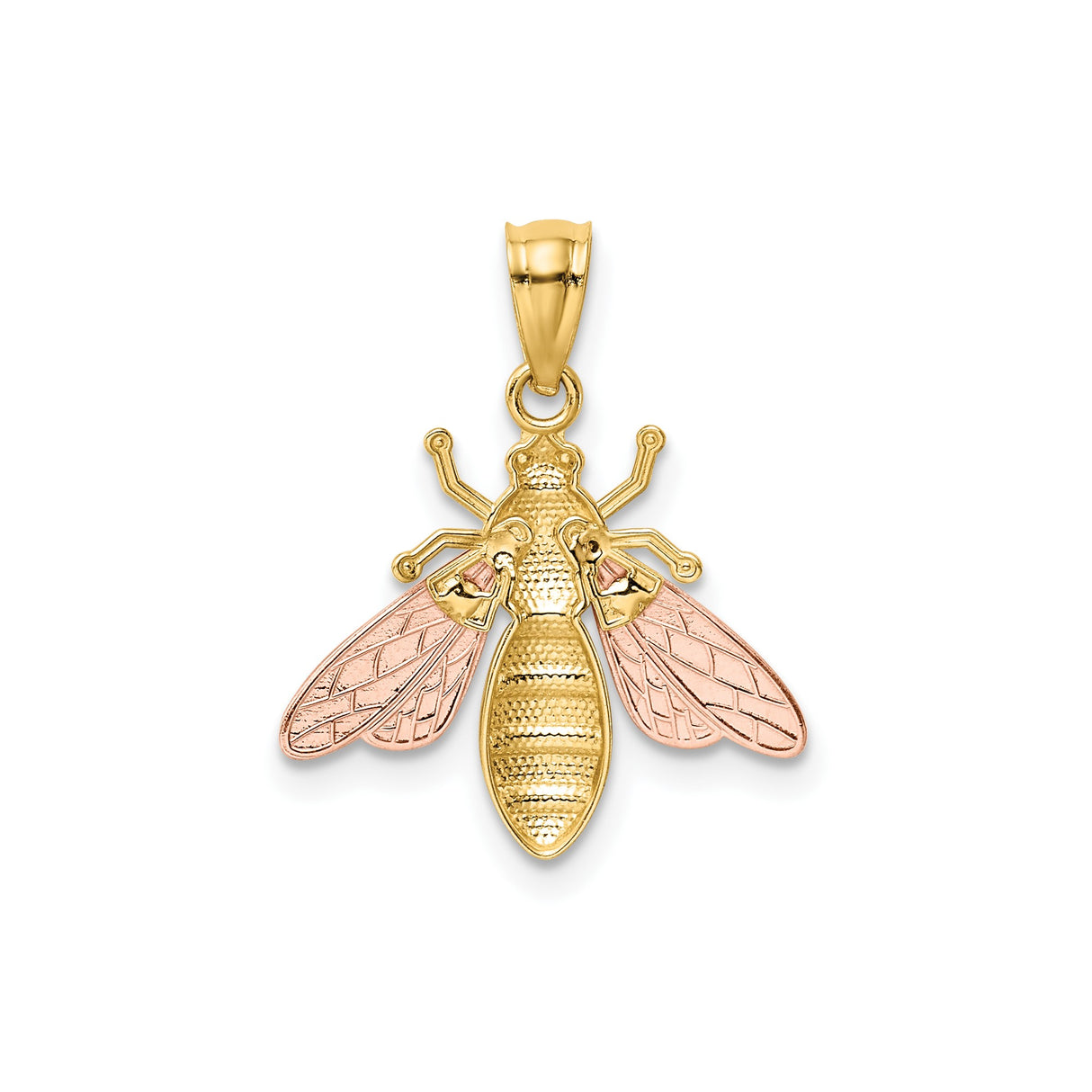 14k Two-Tone Gold Bee Pendant with Yellow, White, and Rose Gold Detailing, Insect Charm for Women