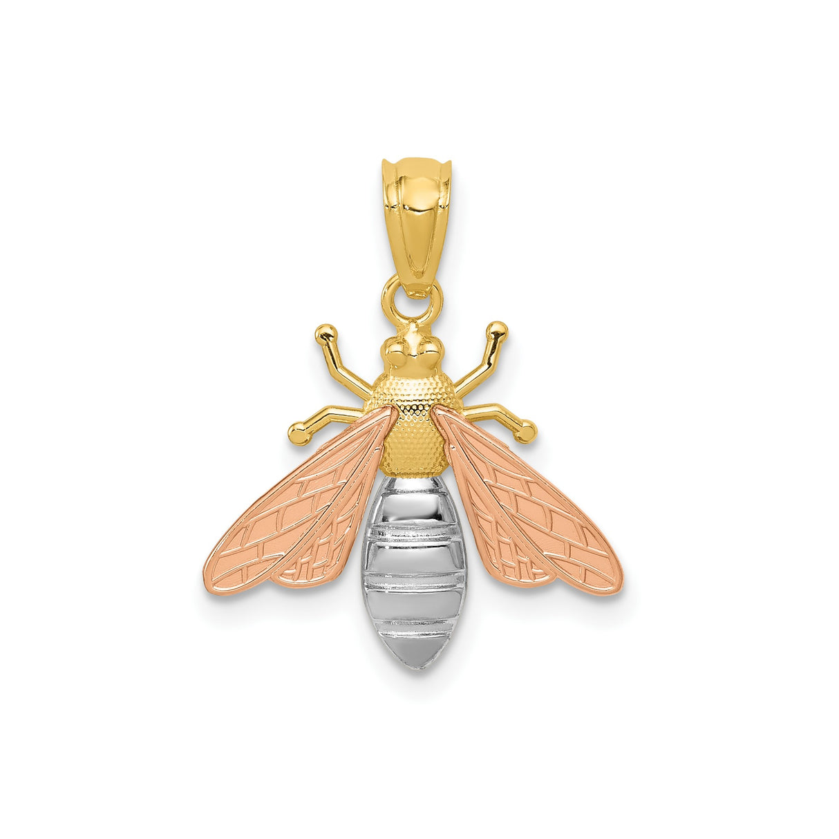 14k Two-Tone Gold Bee Pendant with Yellow, White, and Rose Gold Detailing, Insect Charm for Women