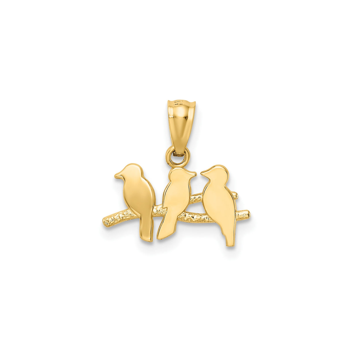14k Yellow Gold Pendant with Three Birds on Tree Branch, Family Unity Theme