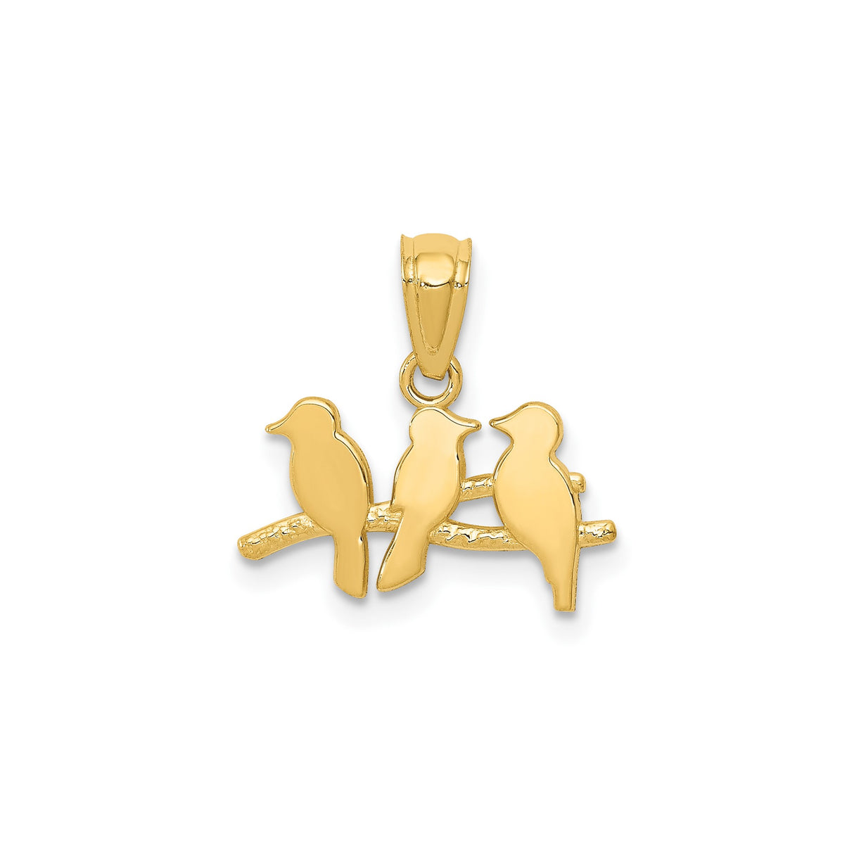 14k Yellow Gold Pendant with Three Birds on Tree Branch, Family Unity Theme