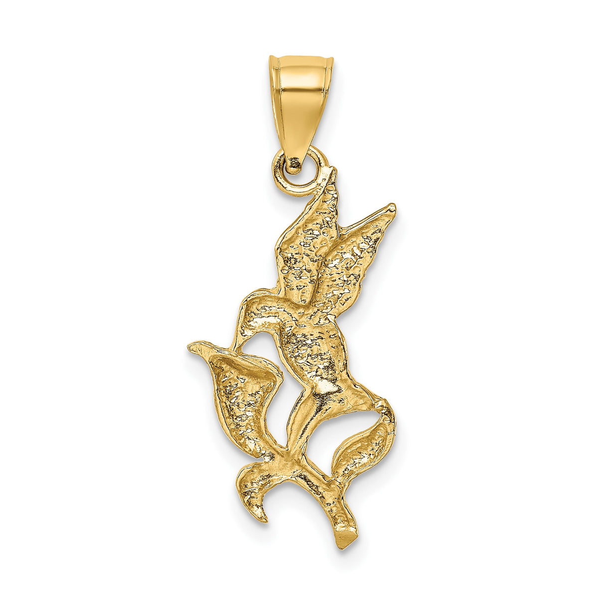 14k Yellow Gold Hummingbird Pendant with Flower Detail, Symbolic Nature Charm for Women