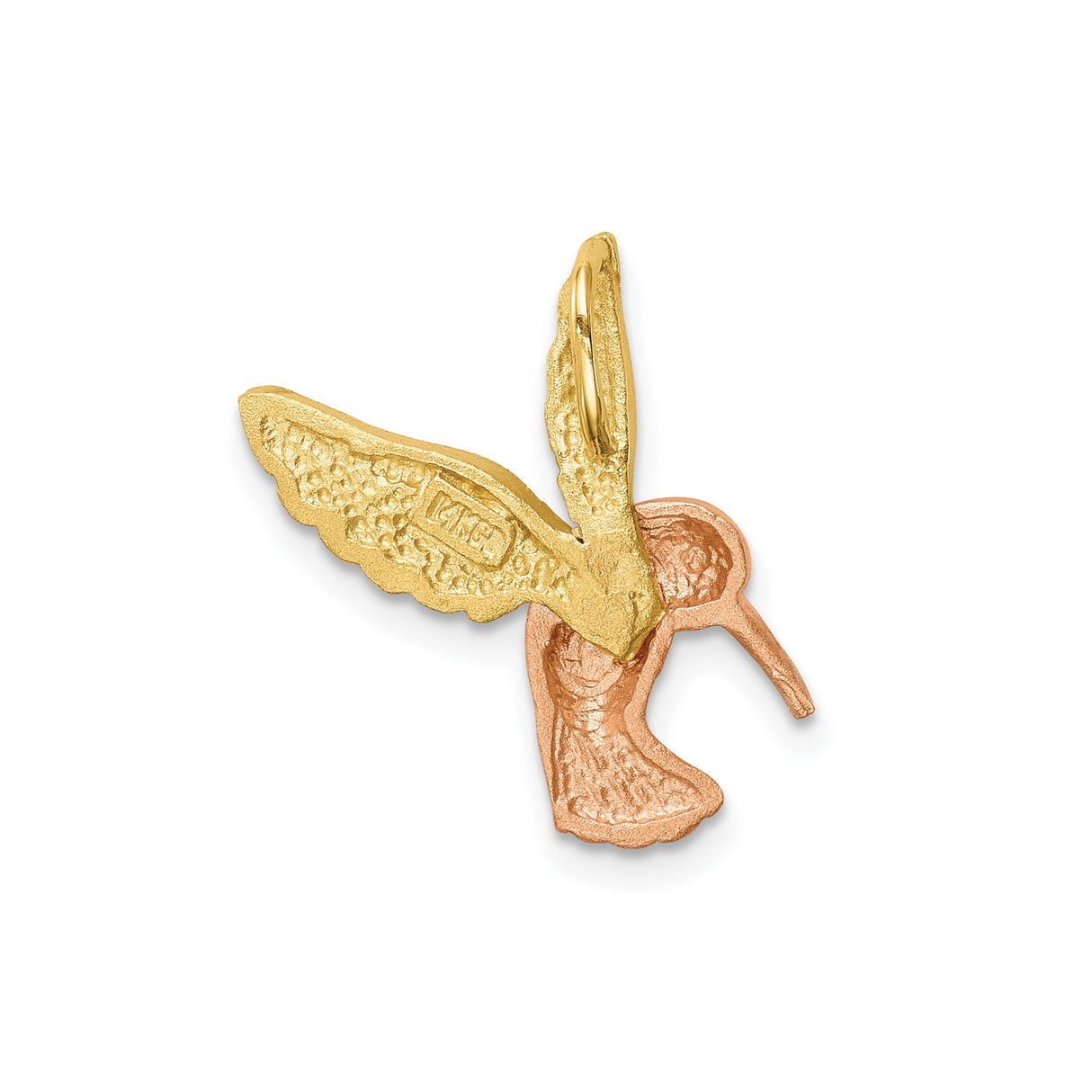 14k Two Tone Gold Hummingbird Pendant with Yellow, White, and Rose Accents, Nature Bird Charm for Women