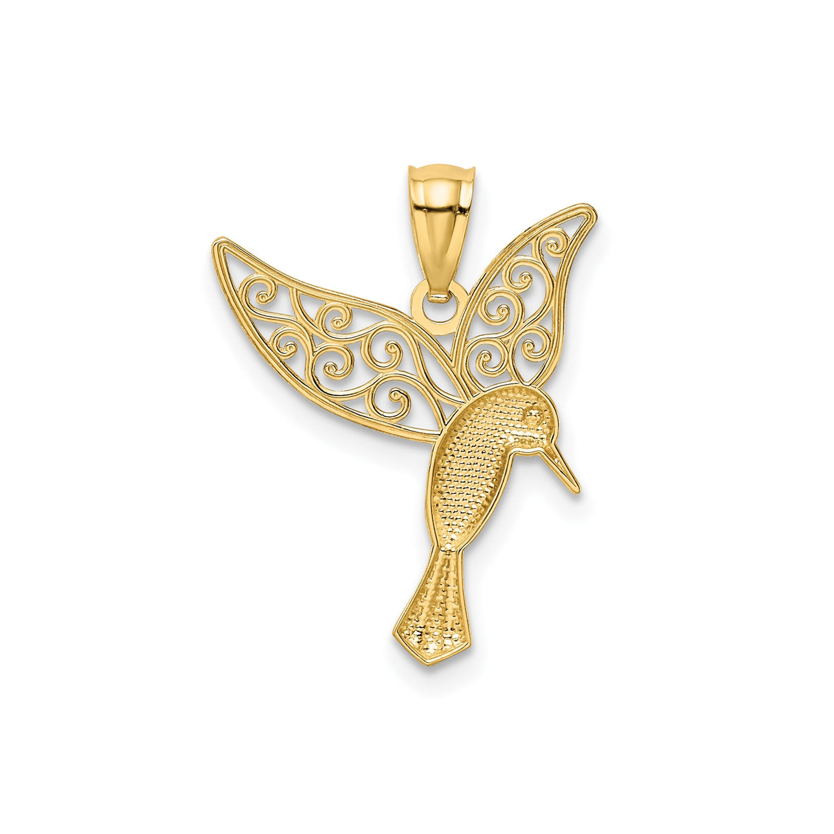 14k Multi-Tone Gold Hummingbird Pendant with Rhodium Filigree Wings, Nature-Inspired Christian Jewelry