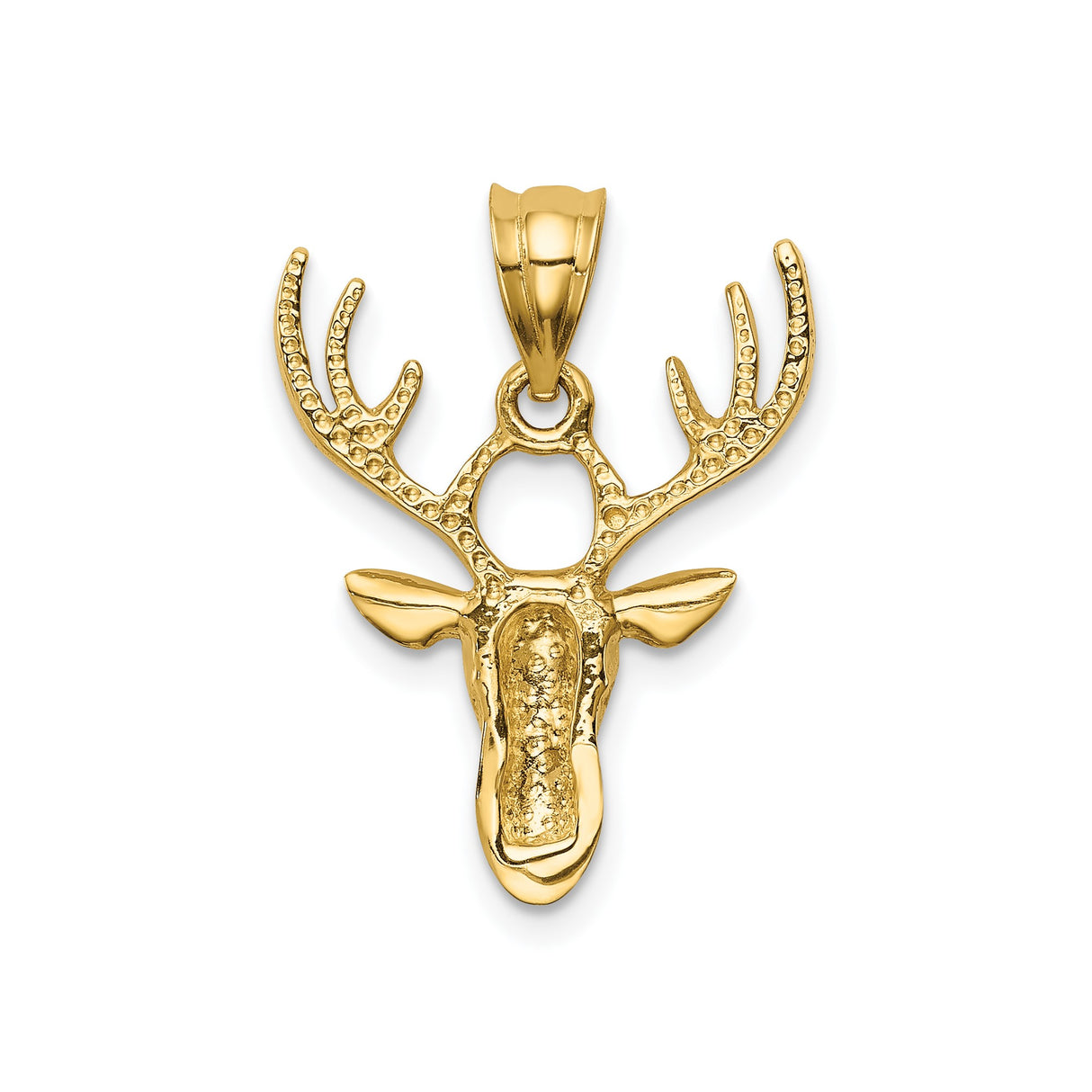 14k Yellow Gold Deer Head Pendant with Detailed Antlers, Stag Symbol for Men
